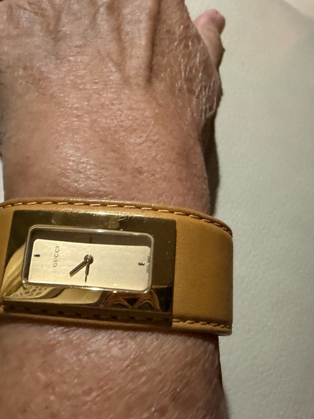 Gucci Gold-Tone Dial Leather Cuff Watch - Mustard